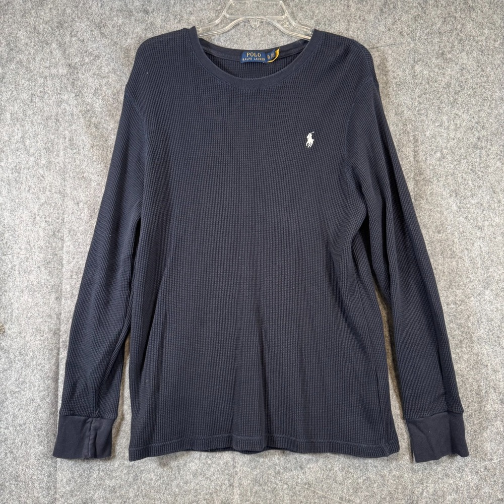 Polo Ralph Lauren Thermal Crewneck Waffle Knit Long Sleeve Blue Mens Size XL